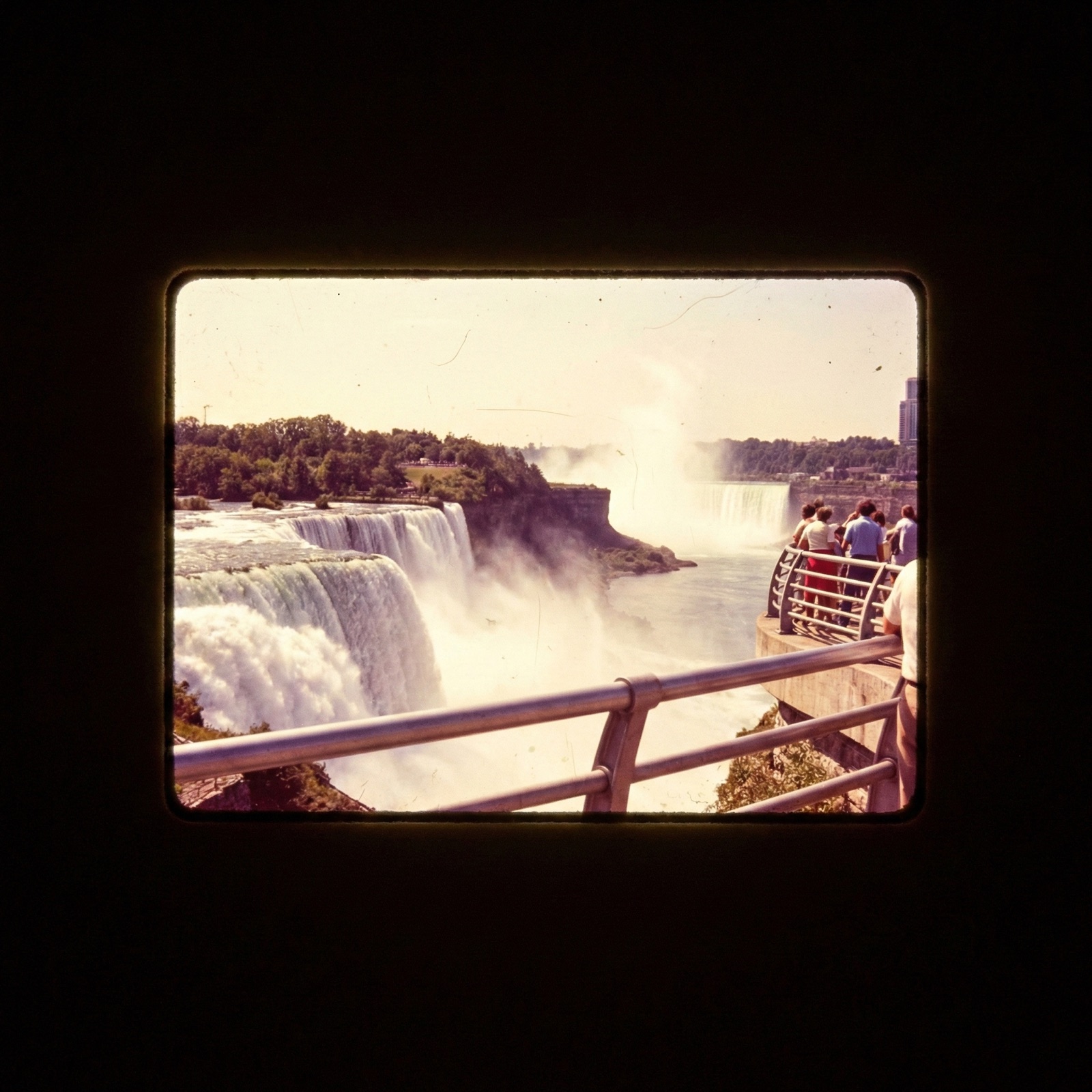Niagara Falls from the railing, aged Kodachrome